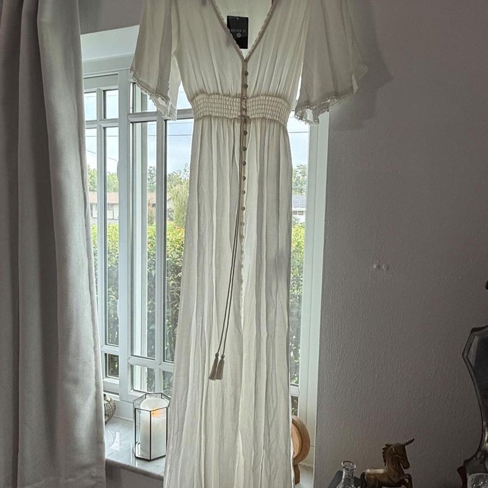 Forever 21 White Boho Cottagecore Button Front Maxi Dress | S